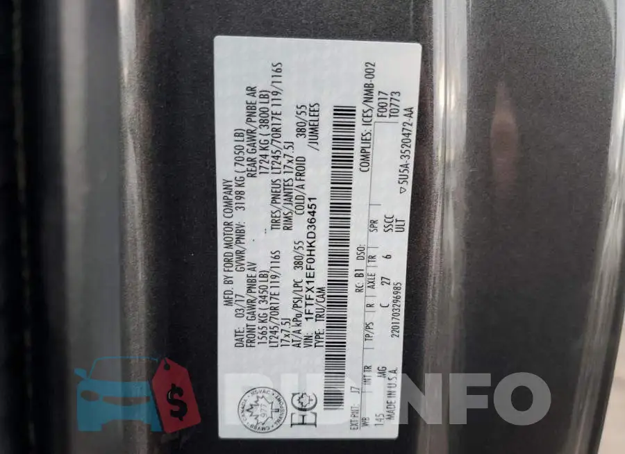 1FTFX1EF0HKD36451 Photo# 12
