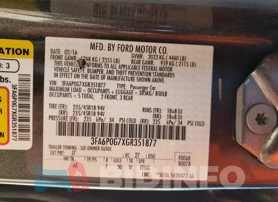 3FA6P0G7XGR351877 Photo# 12