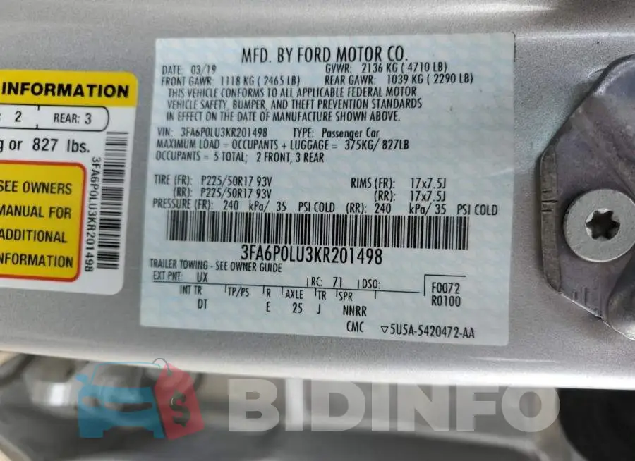 3FA6P0LU3KR201498 Photo# 12