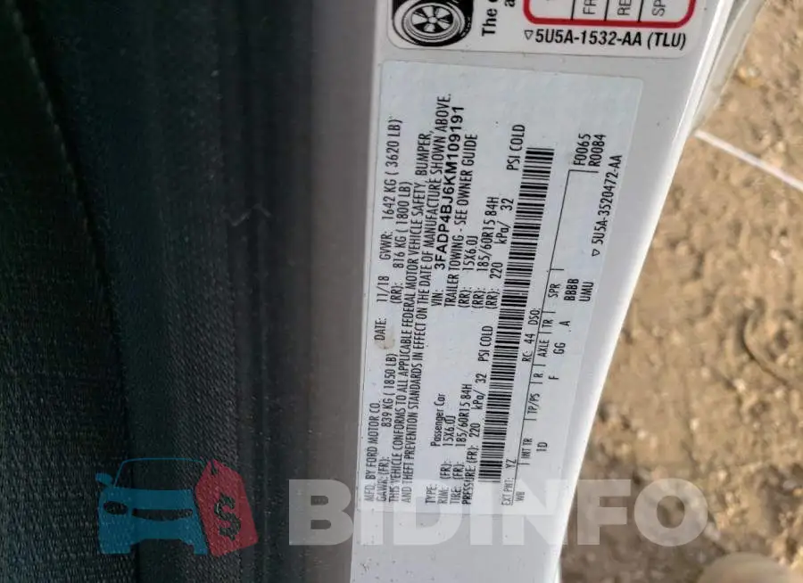 3FADP4BJ6KM109191 Photo# 12