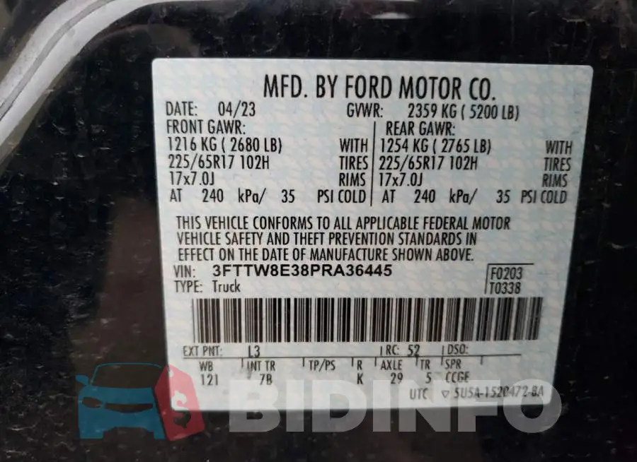 3FTTW8E38PRA36445 Photo# 13