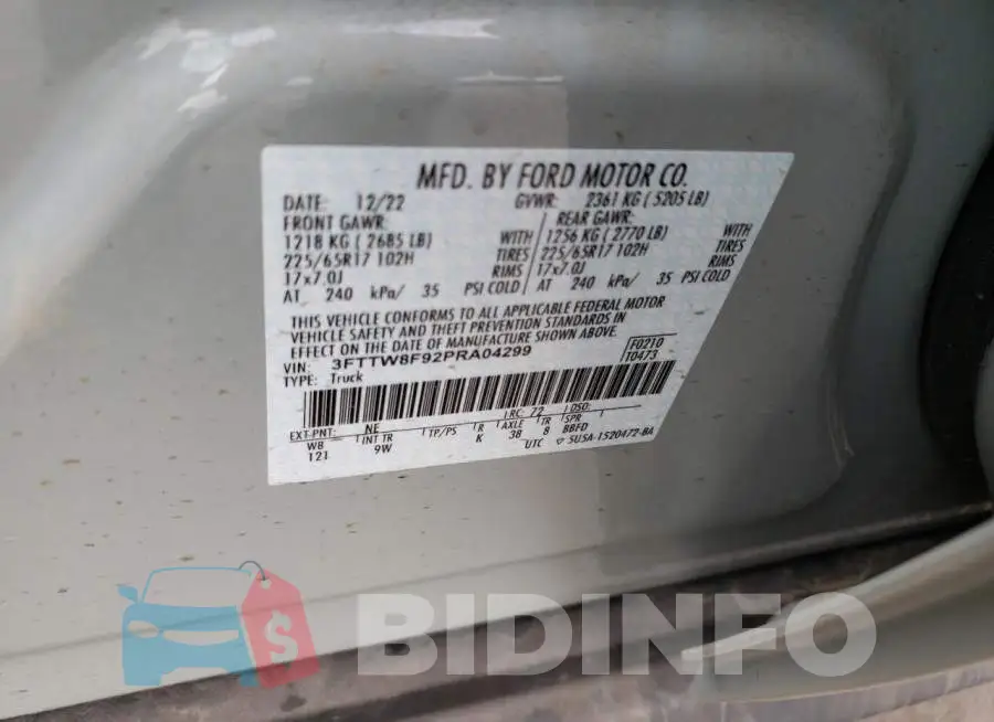 3FTTW8F92PRA04299 Photo# 12