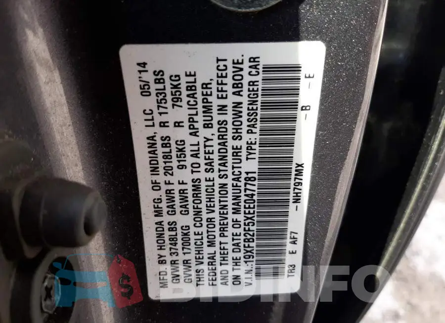 19XFB2F5XEE047781 Photo# 12