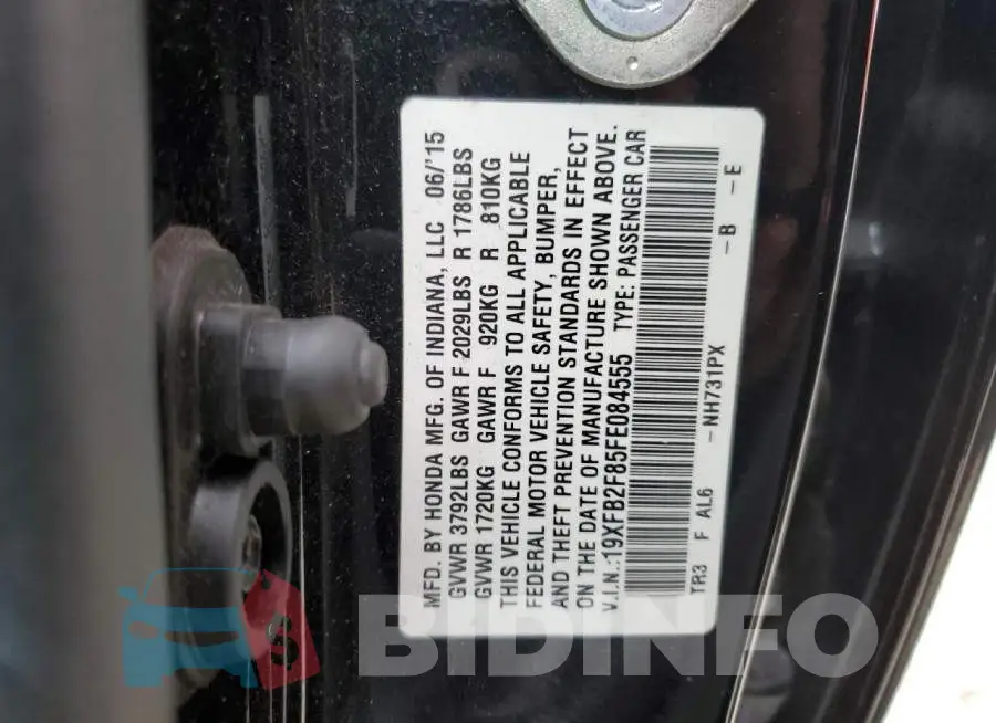 19XFB2F85FE084555 Photo# 13