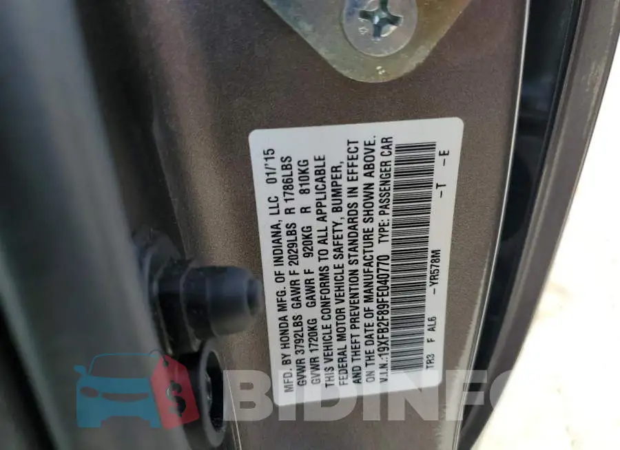19XFB2F89FE040770 Photo# 13