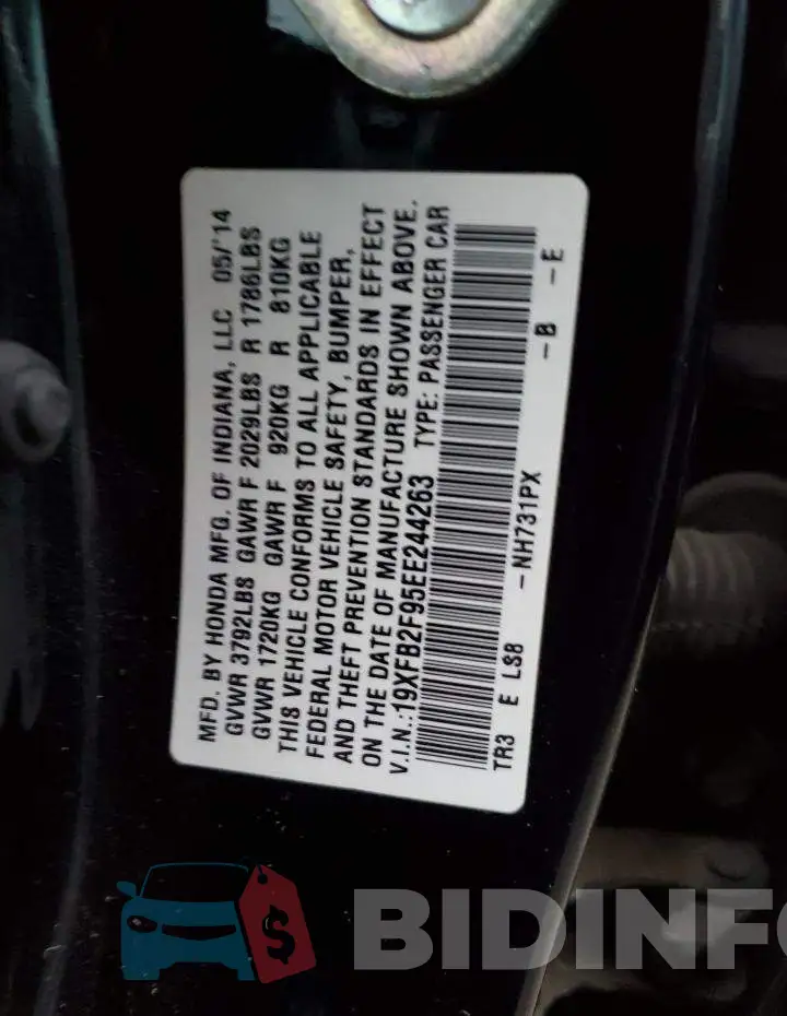 19XFB2F95EE244263 Photo# 12