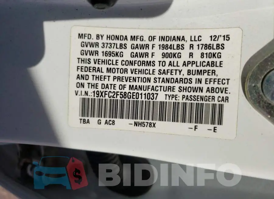 19XFC2F58GE011037 Photo# 12