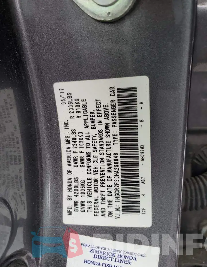 1HGCR2F30HA256646 Photo# 12