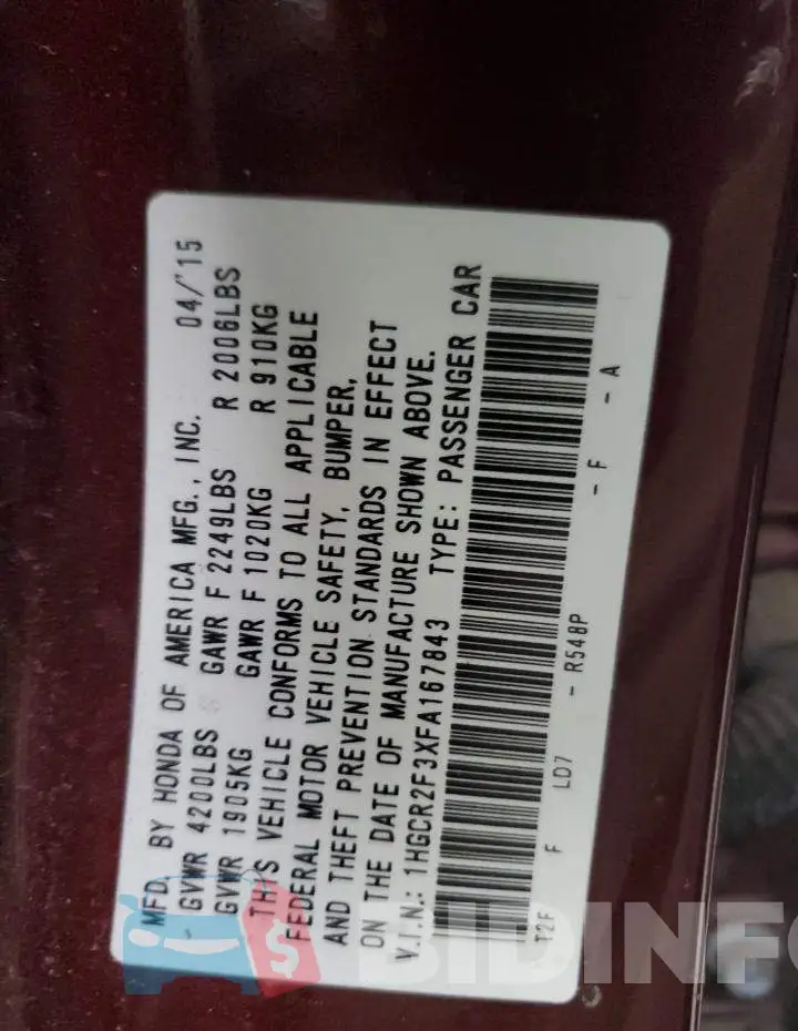 1HGCR2F3XFA167843 Photo# 13