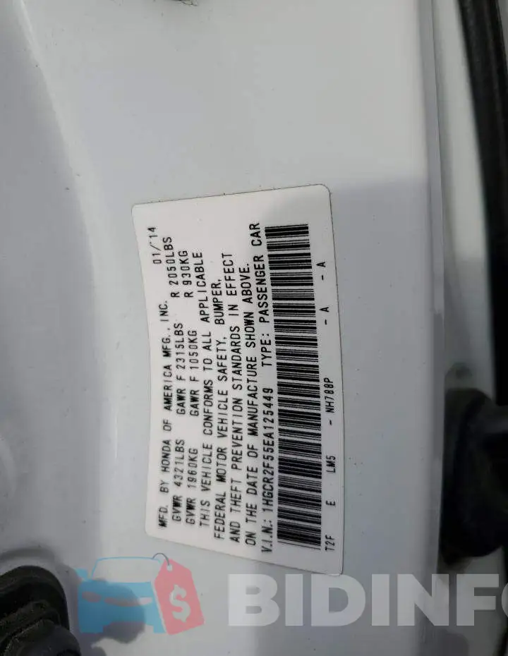 1HGCR2F55EA125449 Photo# 12