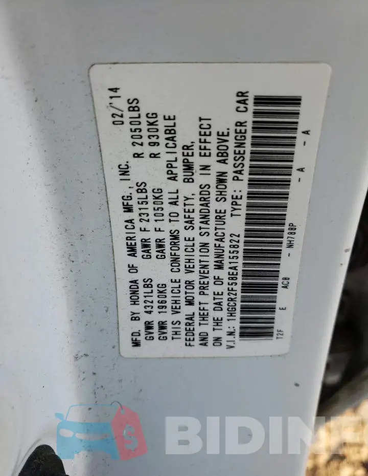 1HGCR2F58EA155822 Photo# 13