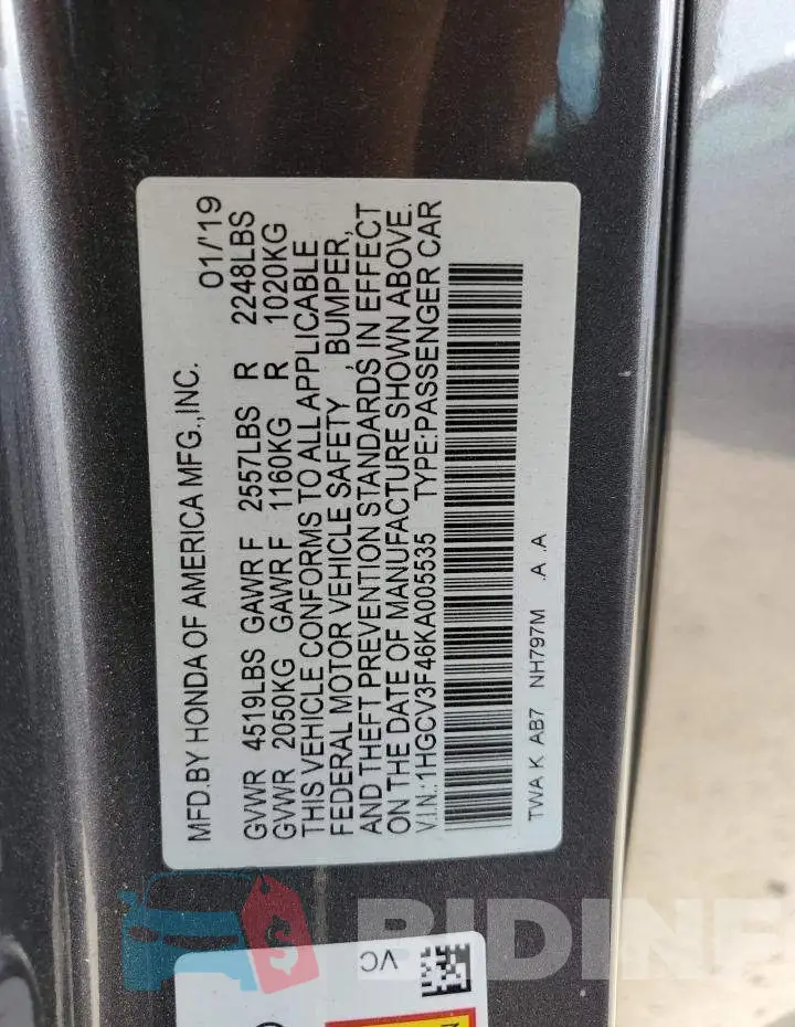 1HGCV3F46KA005535 Photo# 13