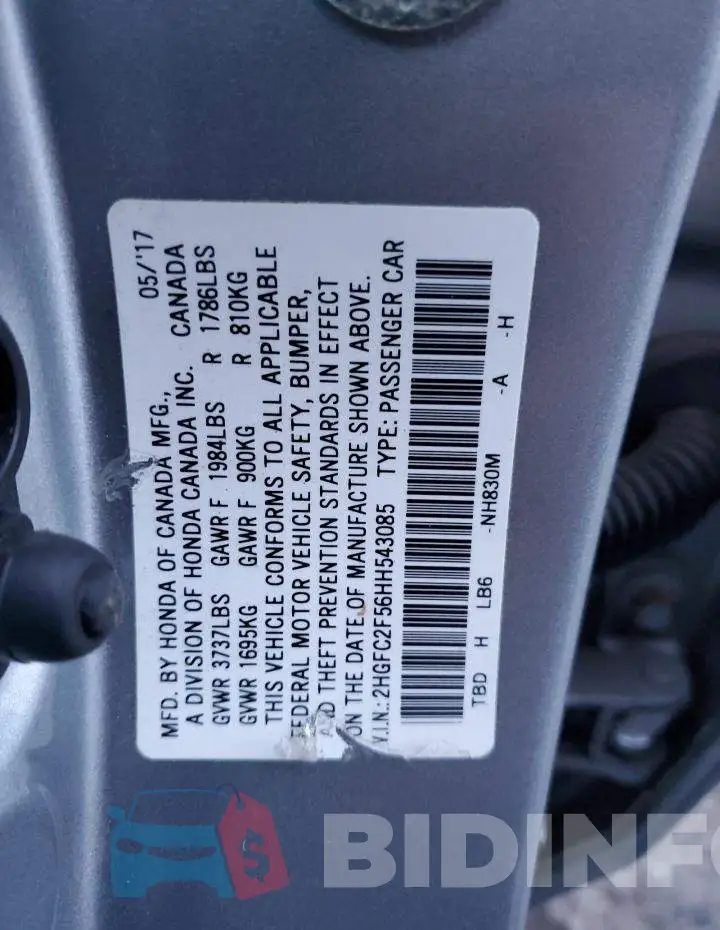 2HGFC2F56HH543085 Photo# 13