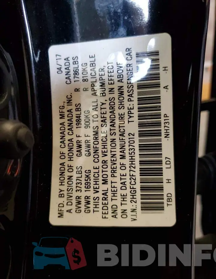2HGFC2F72HH537012 Photo# 12