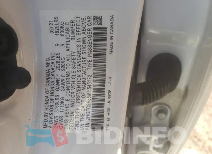2HGFC2F85MH545172 Photo# 12