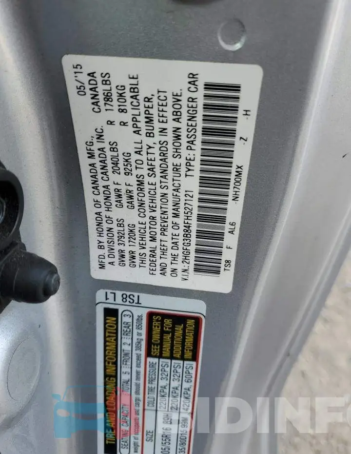2HGFG3B84FH527121 Photo# 12