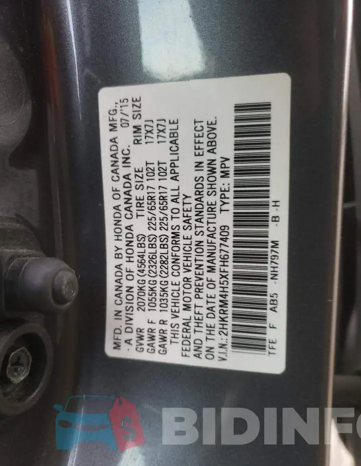 2HKRM4H5XFH677409 Photo# 13