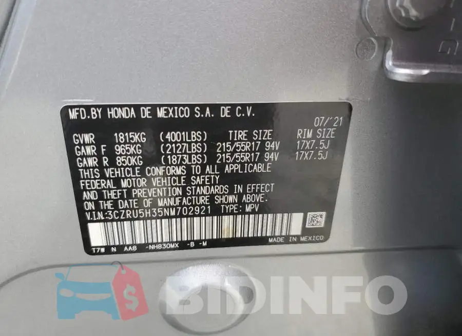 3CZRU5H35NM702921 Photo# 12