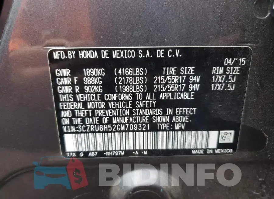 3CZRU6H52GM709321 Photo# 12