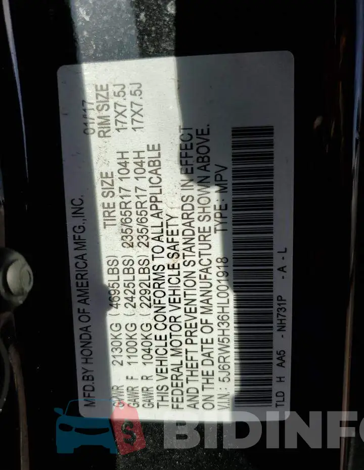 5J6RW5H36HL001918 Photo# 13