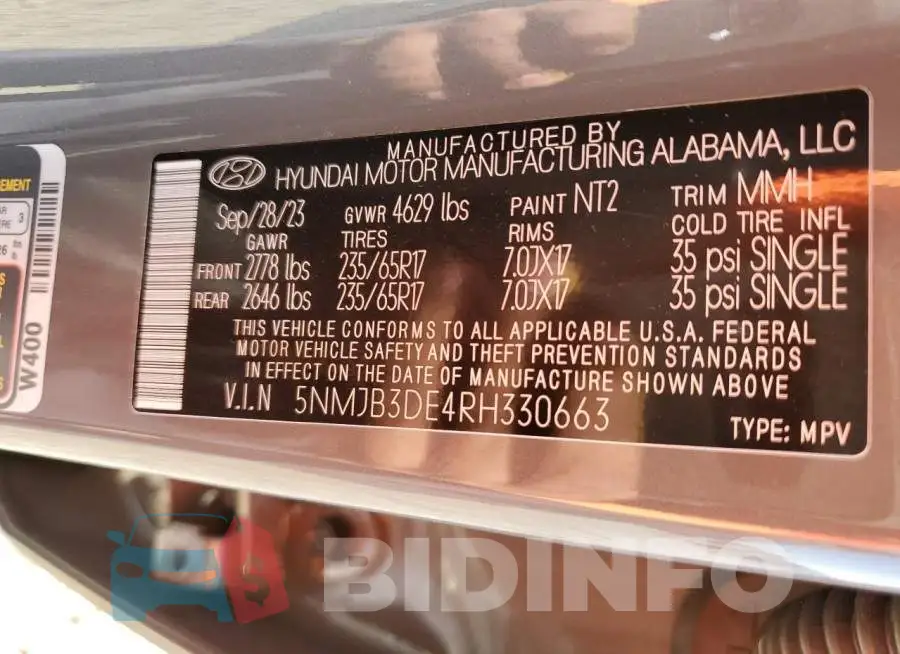 5NMJB3DE4RH330663 Photo# 14