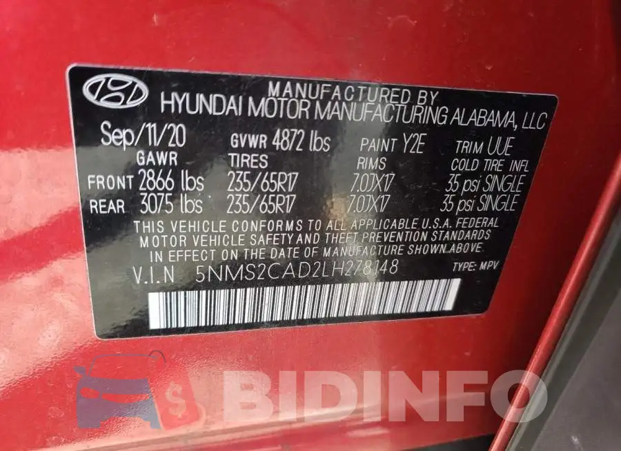 5NMS2CAD2LH278148 Photo# 13