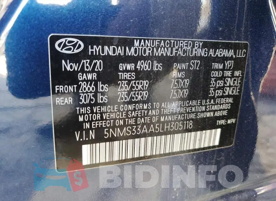5NMS33AA5LH305118 Photo# 14