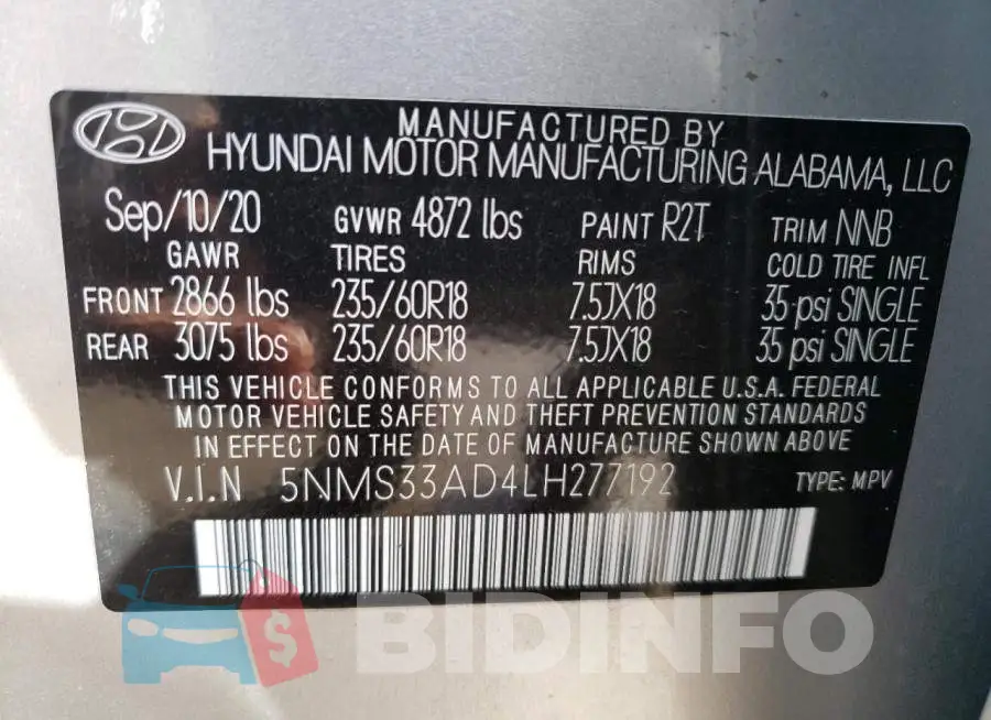 5NMS33AD4LH277192 Photo# 13