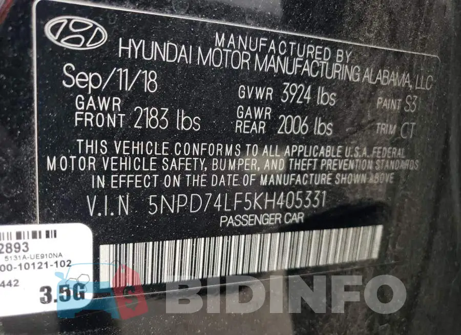 5NPD74LF5KH405331 Photo# 12