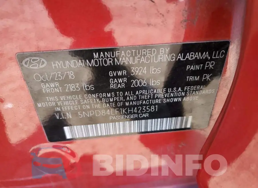 5NPD84LF1KH423581 Photo# 12