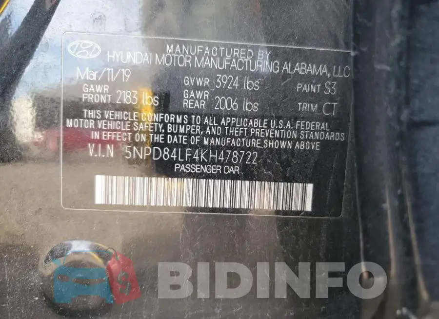 5NPD84LF4KH478722 Photo# 12