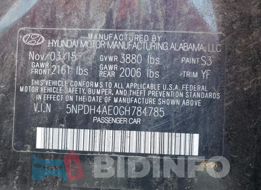 5NPDH4AE0GH784785 Photo# 12