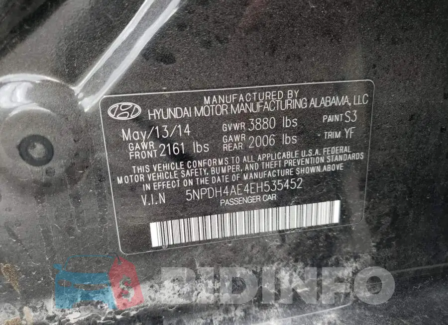 5NPDH4AE4EH535452 Photo# 12