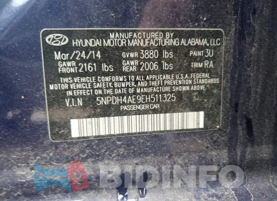 5NPDH4AE9EH511325 Photo# 13
