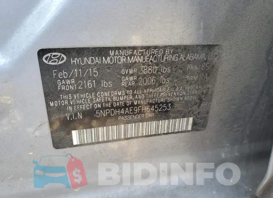5NPDH4AE9FH645253 Photo# 12