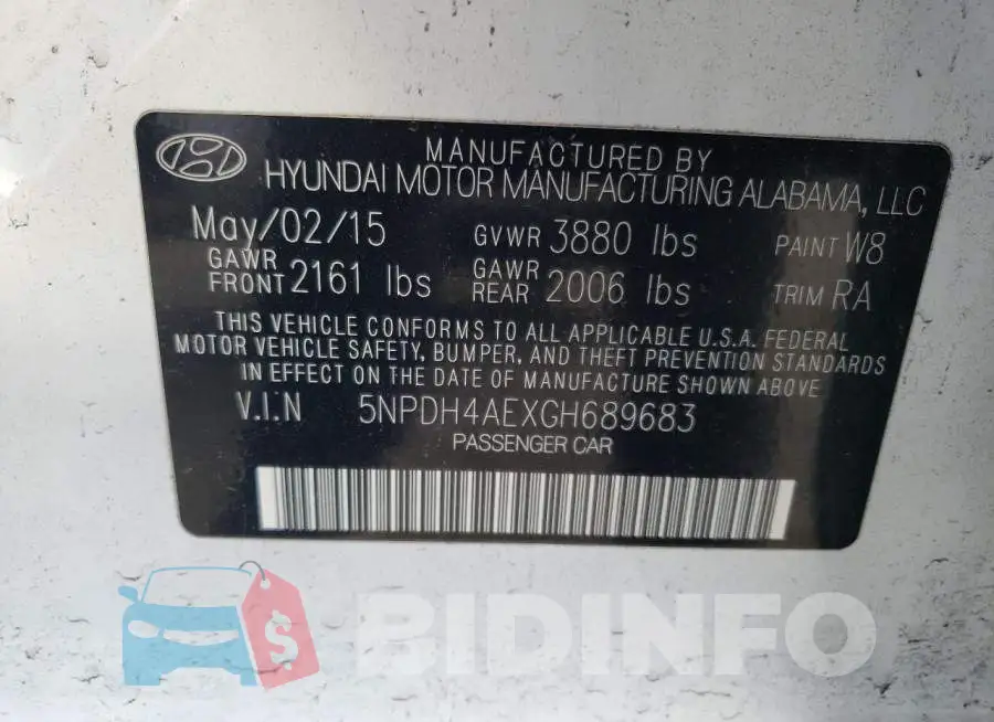 5NPDH4AEXGH689683 Photo# 13
