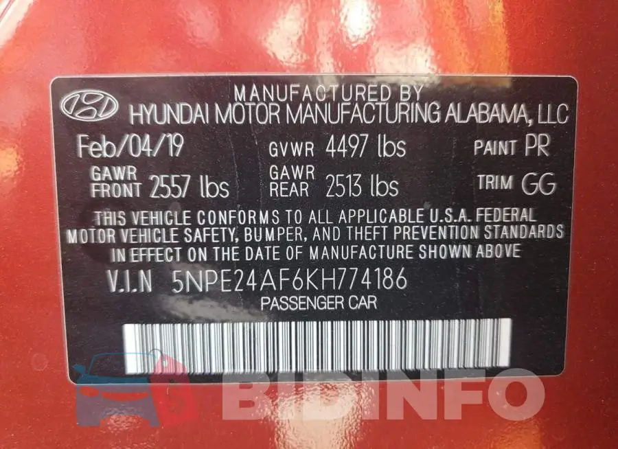 5NPE24AF6KH774186 Photo# 12