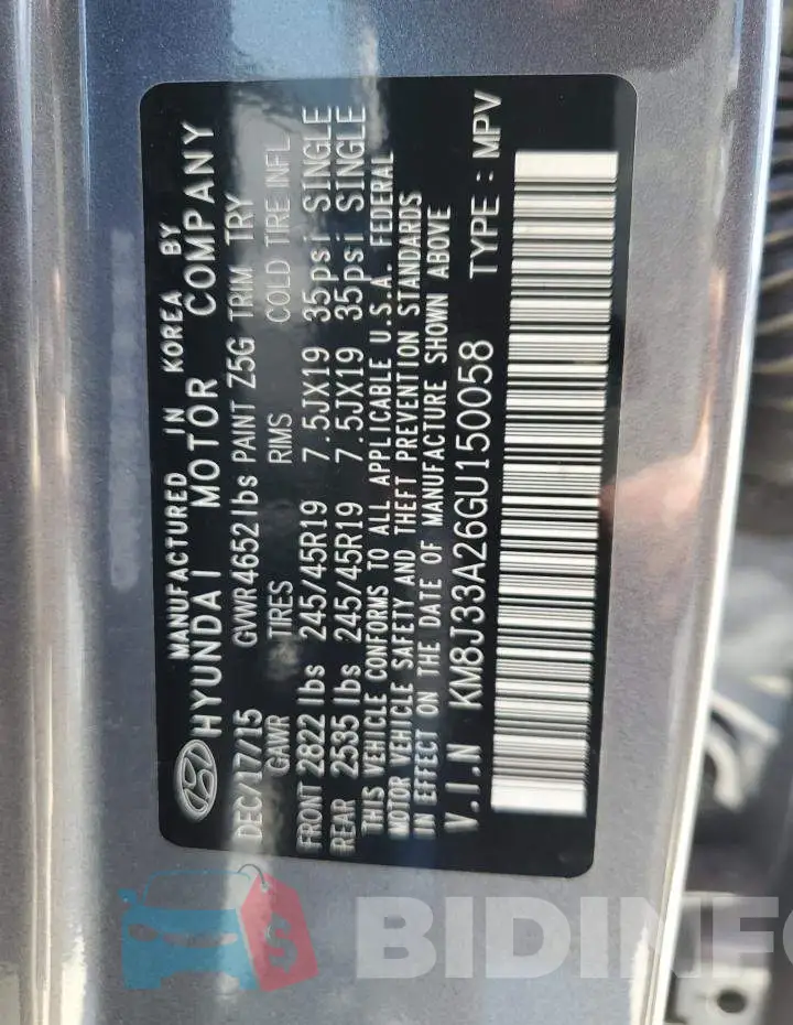 KM8J33A26GU150058 Photo# 14