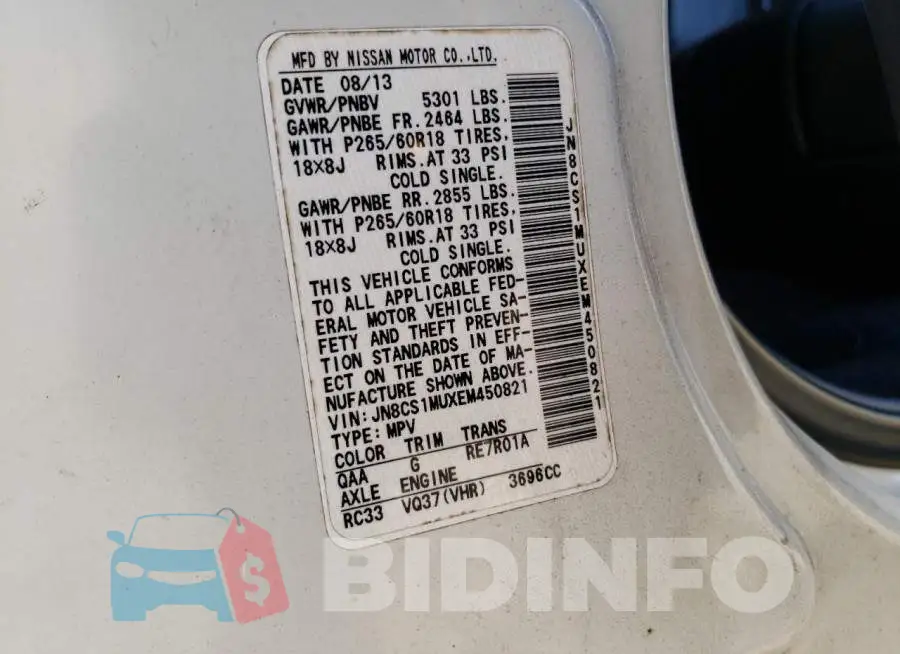 JN8CS1MUXEM450821 Photo# 12
