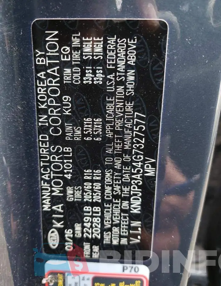 KNDJP3A54G7327577 Photo# 12