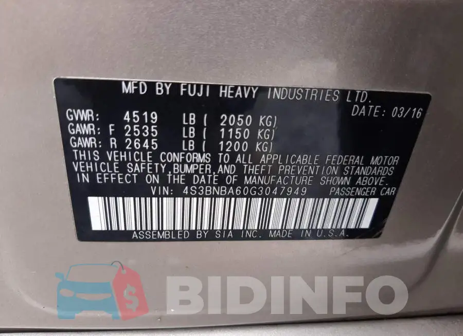 4S3BNBA60G3047949 Photo# 12