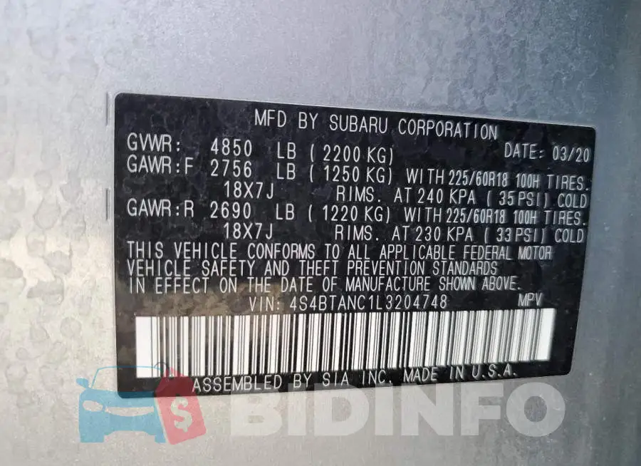 4S4BTANC1L3204748 Photo# 12