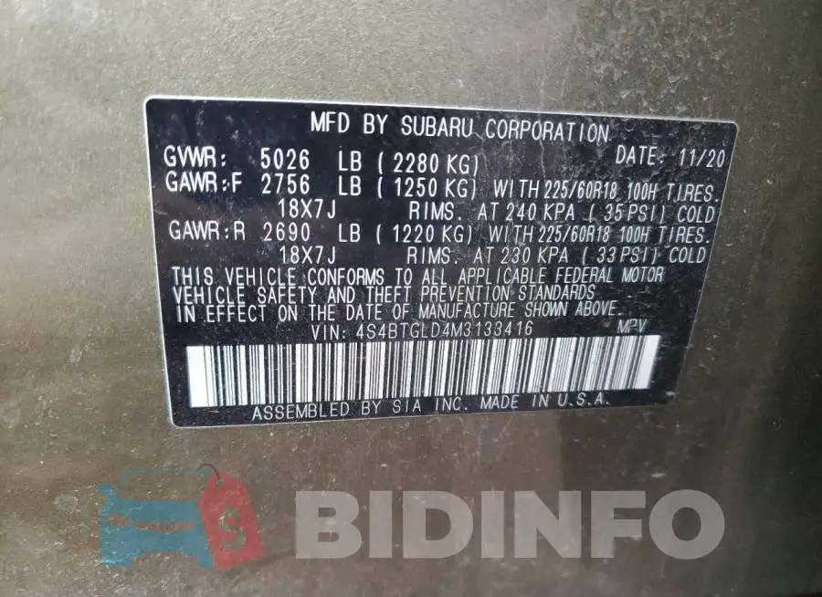 4S4BTGLD4M3133416 Photo# 13