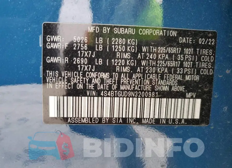 4S4BTGUD9N3200981 Photo# 13