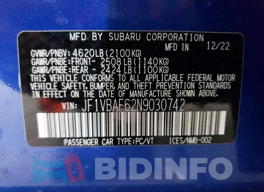 JF1VBAF62N9030742 Photo# 12
