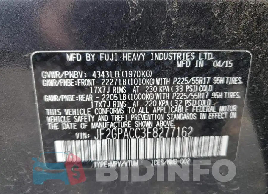 JF2GPACC3F8277162 Photo# 13
