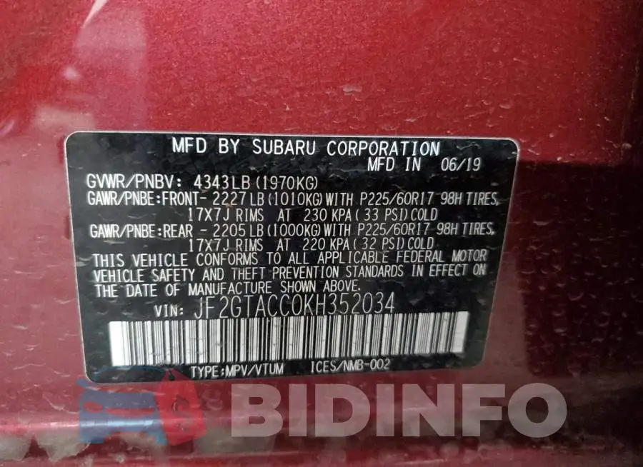 JF2GTACC0KH352034 Photo# 12