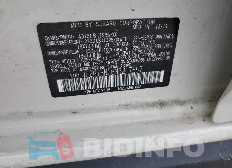 JF2GTHNC6N8207557 Photo# 12
