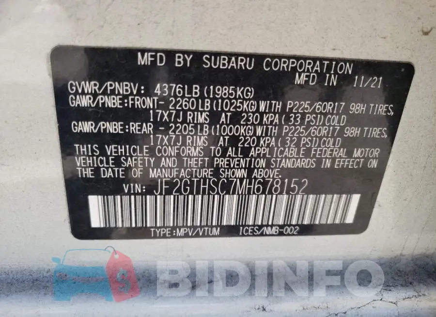 JF2GTHSC7MH678152 Photo# 12