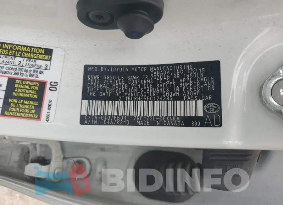 2T1BURHE5FC424385 Photo# 13